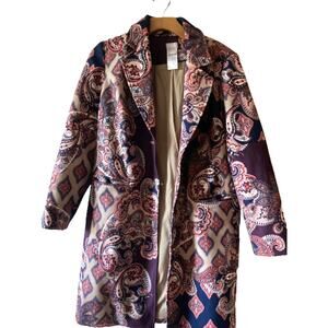 CHICO's Drama paisley coat sz 1P (M/8P)purple burgundy diamond patched statement